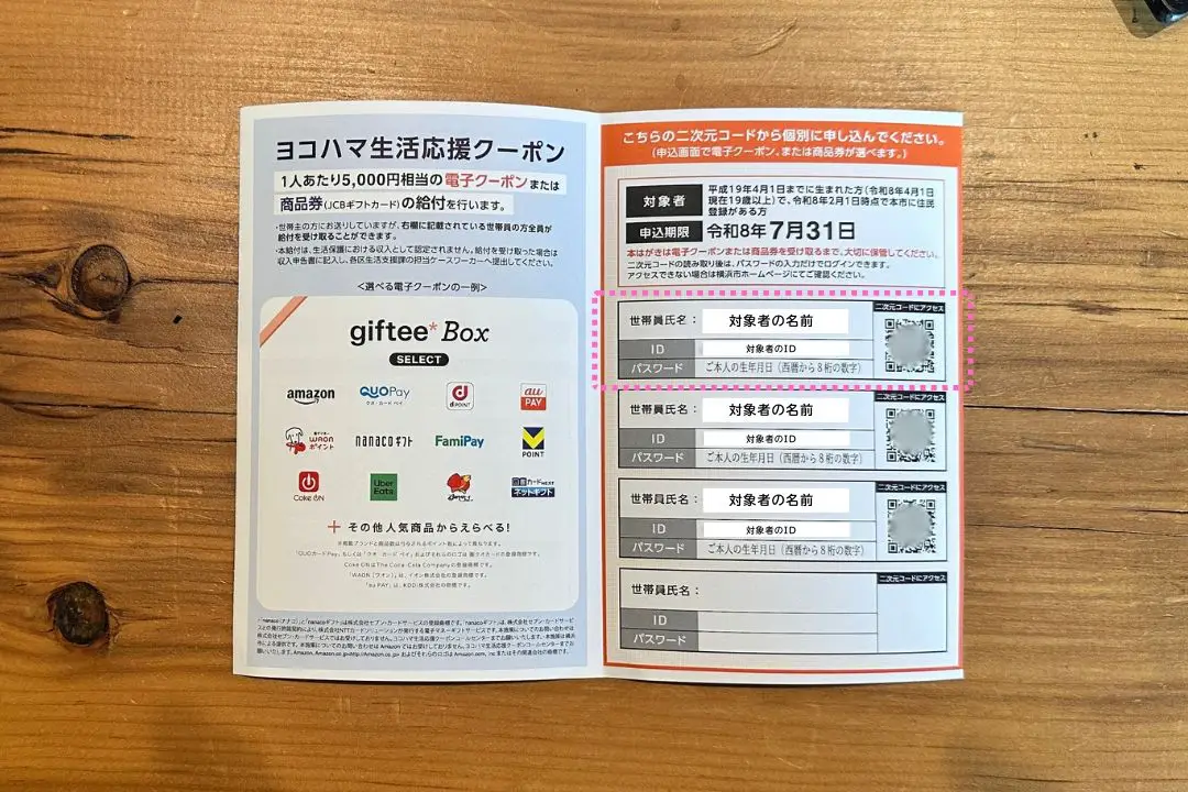 横浜市5000円クーポンハガキ内面